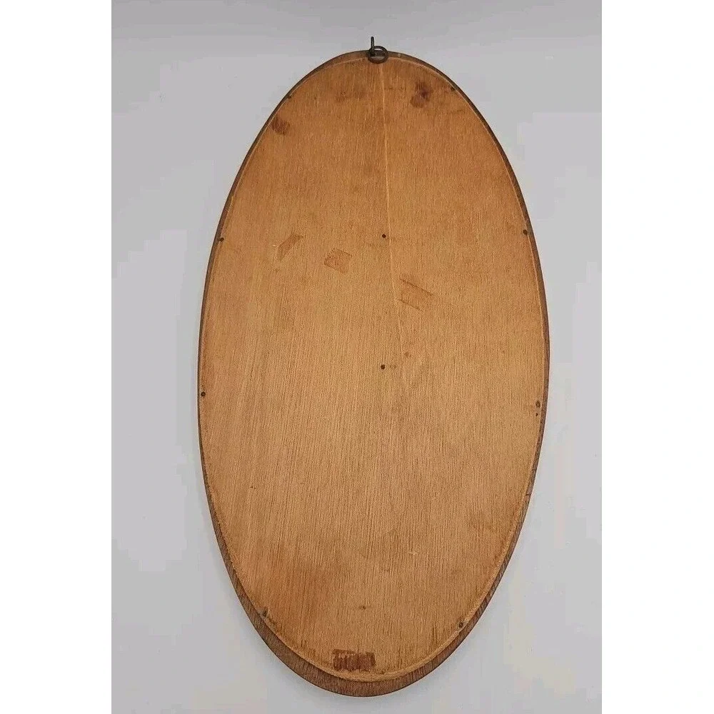 Vintage Hand-Carved Teak Wood Wall Art Oval‎ Shaped Woven Backgrounds MCM